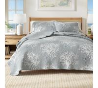 Juego de ropa de cama matrimonial y queen, colcha costera de verano con fundas, juego de colcha reversible de 3 piezas para todas las estaciones, colcha ligera náutica, colección Fenwick, azul perla