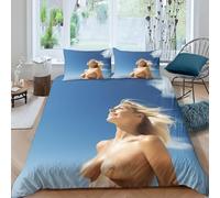 Juego de Ropa de Cama Mujer Sexy 3 Piezas Retratos Funda Nórdica para Cama de 105 cm Juvenil Suave Microfibra Funda de Edredón 200x200 cm y 2 Fundas de Almohada 50x75 cm n.417