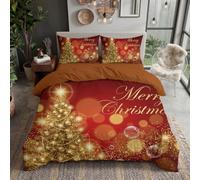 Juego de Ropa de Cama Navidad Fondo Microfibra | Árbol De Navidad Brillante, Funda de Edredón 155x220cm, 2 Fundas de Almohada 50x75 cm, Cremallera, Fácil de Cuidar, Suave Piel