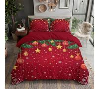 Juego de Ropa de Cama Navidad Fondo Microfibra | Bolas De Navidad Ramas De Pino, Funda de Edredón 135x200cm, 1 Fundas de Almohada 50x75 cm, Cremallera, Fácil de Cuidar, Suave Piel