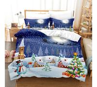 Juego de Ropa de Cama Navideña de Invierno,Papá Noel en Trineo y Muñeco de Nieve,Funda Nórdica con Cremallera,Funda de Edredón de Microfibra Ligera con Fundas de Almohada Tamaño Super King