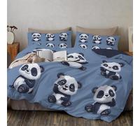 Juego De Ropa De Cama Pandas En Varias Poses 3 Piezas, Lindos Animales De Dibujos Animados Nórdico Funda De Edredón Y 2 Fundas de Almohada Respirable Cremallera Diseño (Gris Azulado, 200x200cm)