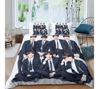 Juego De Ropa De Cama para BTS Bulletproof Boy con Impresión 3D, Juego De Funda para Edredón con Cremallera, Microfibra Suave Funda Nordica con Fundas De Almohada King(220x240cm)