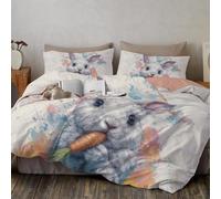 Juego De Ropa De Cama para Conejo Comiendo Zanahorias, Lindo Animal De Acuarela Funda para Edredón con Cremallera, Microfibra Suave Funda Nordica con 1 Fundas de Almohada, 135x200cm