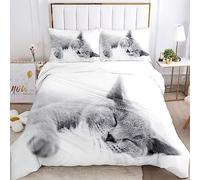 Juego de Ropa de Cama para Gatos 135x200cm, Bonito Juego de Ropa de Cama con Funda nórdica y Funda de Almohada (Single（135x200cm）, A)