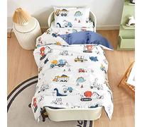 Juego de ropa de cama para niños 100 x 135 para niños y niñas, 100% algodón, cremallera, diseño de dinosaurios, colores surtidos, ropa de cama para bebé, juego de ropa de cama para niños Dino