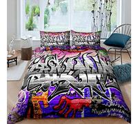 Juego de ropa de cama para niños, estilo hippie, estilo grafiti, para adolescentes, estilo hip hop, funda de edredón para niños y jóvenes, diseño de graffiti, transpirable, de cultura callejera, fund