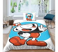 Juego De Ropa De Cama para Niños, Funda Nórdica De Cuphead Moderna 3D, Diseño De Cuphead, Funda Edredón De Microfibra, con Funda De Almohada Single（135x200cm）