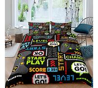 Juego de Ropa de Cama para Niños Jóvenes Microfibra Controlador de Juegos Multicolor Gamer Graffiti Gamepad Niños Adultos Funda Nórdica y Funda de Almohada (Color4,180x210 cm,Cama 105 cm)