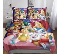 Juego De Ropa De Cama para Niños, Juego De Ropa De Cama De Microfibra, Alicia en el País de Las Maravillas 3D, Fundas Nórdicas con Cremallera Oculta Y Funda De Almohada Double(200x200cm)