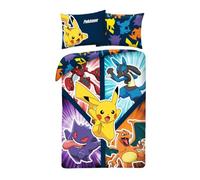 Juego de ropa de cama para niños Pokémon, funda nórdica de 140 x 200 cm + funda de almohada con Pikachu, Charizard, Lucario, Gengar y Scizor, 100% algodón