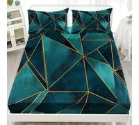 Juego de Ropa de Cama para Niños y Adolescentes 200x200 cm Abstracto TriáNgulo SóLido GeometríA Sábana Bajera Bolsillo Profundo 30 cm Cian Oscuro Respirable Antiarrugas Funda de Colchón Sábana