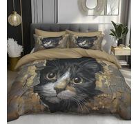 Juego De Ropa De Cama para Un Gato Asomándose por Una Grieta, Animal Divertido Funda para Edredón con Cremallera, Microfibra Suave Funda Nordica con 2 Fundas de Almohada, 200x200cm