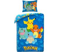 Juego de ropa de cama Pokémon 135x200 + 80x80 · Pikachu, Glumanda, Schiggy & Bisasam · 2 piezas funda nórdica + funda de almohada · Tamaño alemán