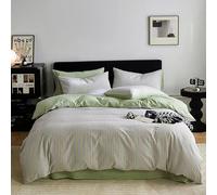 Juego de ropa de cama Queen Size con funda nórdica, 100% algodón lavado, tacto lino, súper suave y transpirable, 4 piezas, rayas sencillas. El juego de sábanas incluye 1 funda nórdica y 2 fundas de a