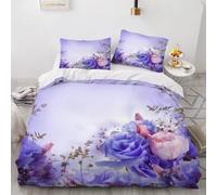 Juego de Ropa de Cama Rosa Morada 3 Piezas Niña Funda Nórdica para Cama de 135 y 150 cm Suave Microfibra Funda de Edredón 220x240 cm y 2 Fundas de Almohada 50x75 cm n.982