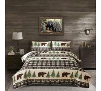 Juego de Ropa de Cama rústica, tamaño Queen/Full Cabin Quilt Brown Plaid Quilt Bedding Reversible Colcha Oso Animal Edredón Country Bedding Home Colcha Ligera a Cuadros