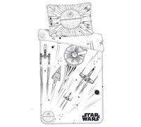 Jerry Fabrics Star Wars - Estrella de la Muerte, naves espaciales, brilla en la oscuridad, color blanco y negro, funda nórdica de 140 x 200 cm, almohada de 70 x 90 cm con cremallera, para niños y