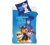 Juego de ropa de cama tamaño cuna azul de Paw Patrol | Funda nórdica de 100 x 140 cm + funda de almohada de 40 x 45 cm | 100% algodón | Ropa de cama suave y transpirable para cama de bebé o niño |