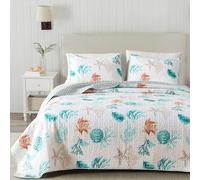 Juego de Ropa de Cama tamaño King, edredón costero de Verano con Fundas, Juego de edredón Reversible de 3 Piezas para Todas Las Estaciones, Colcha Acolchada náutica Ligera. Colección Key West,