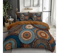 Juego de ropa de cama tamaño Super King, diseño de mandala, color café marrón, con estampado circular, funda de edredón con funda de almohada, 100 % poliéster, fundas de edredón reversibles, ropa de