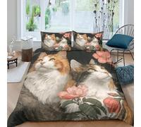 Juego De Ropa De Cama Two Cats,impresión 3D Pink Peach Blossoms and Green Leaves Funda De Edredón,Funda Nórdica 3 Piezas,con Funda De Almohada para Niñas Y Niños Double（200x200cm）