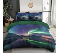 Juego De Ropa De Cama Verde Púrpura Aurora En El Cielo Paisaje De Fantasía con Funda Nórdica De Microfibra Y Funda De Almohada para Cama Individual Matrimonio con Cremallera,200X200Cm