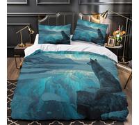 Juego De Ropa De Cama Wolf Overlooking A Frozen Lake - Oil Painting Art Funda Nórdica,con Funda De Almohada, Impresión 3D,Microfibra,para Niñas Y Niños Super King(260x220cm)