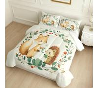Juego de Ropa de Cama Zorro y Erizo 200 x 200 cm Adolescentes marrón Edredón Decorativo de Dormitorio Juvenil 4 Estaciones