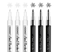 Juego de rotuladores de pintura acrílica de color blanco y negro, para rocas, llantas de madera, metal, cuero, 0.7 mm, punta fina de secado rápido (3 piezas de color negro + 3 piezas blancas)