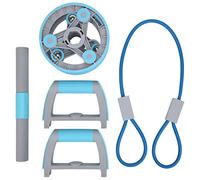 Juego de rueda abdominal multifuncional, rodillo de entrenamiento para la fuerza del core con mangos desmontables y cuerda de látex, equipo compacto de gimnasio en casa para (Azul)