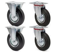 Juego de ruedas 125 mm 2 x ruedas giratorias y 2 x ruedas fijas goma maciza 100 kg/rueda