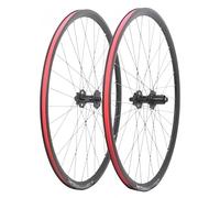 Juego de Ruedas 700C con Freno de Disco, bujes de Aluminio con Eje pasante de 12x100/12x142 mm, Cassette HG de 32 radios para Bicicletas de Carretera/Gravel de 7-12 velocidades Black,700C