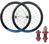 Juego De Ruedas 700C Para Bicicleta De Carretera Llantas De Aleación De Aluminio 45Mm Eje Pasante Bujes Con Rodamientos 7 8 9 10 11 12 Velocidades Cassette Centre Lock Freno De Disco,Rojo,700C Blue