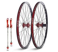Juego De Ruedas Bicicleta De Montaña 24/26/27,5/29" Ruedas Delantera Y Trasera QR 100/135mm Bujes Freno De Disco Llanta De Aluminio 32H para Cassette De 7-11 Velocidades(Rosso,24")