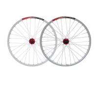 Juego De Ruedas Bicicleta Delanteras Y Traseras 26 Pulgadas con Freno Disco Bujes Liberación Rápida Volante Inercia Cassette 32 Agujeros (Negro-Rojo Pulgadas)(Blanco-Rojo)