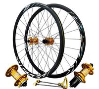 Juego de ruedas carretera con freno disco 700C, llantas aleación aluminio doble pared, buje 24 H liberación rápida, rueda delantera y trasera bicicleta, 1800 G(Gold)