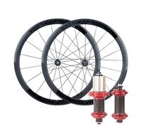 Juego De Ruedas De Bici De Carretera 700C Rueda De Ciclismo Sin Cámara 100/130mm QR Llantas De Freno C/V De Aluminio 30/40/50mm, Rodamiento Sellado, HG 8-11 Velocidades Casete(Red Hub,40mm)