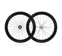 Juego de ruedas de bici de engranaje fijo de carbono 700C con Piñones 17T | Llanta de 50/60mm eje sólido 100/120mm Freno en V Ruedas delanteras y traseras Velocidad única, roscado Flip-Flop