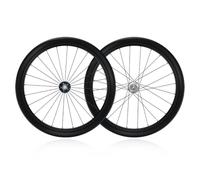 Juego de ruedas de bici de engranaje fijo de carbono 700C con Piñones 17T | Llanta de 50/60mm eje sólido 100/120mm Freno en V Ruedas delanteras y traseras Velocidad única, roscado Flip-Flop