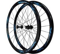 Juego De Ruedas De Bicicleta 700C, Ruedas De Ciclismo De Fibra De Carbono De Eje Plano De 40 Mm, 4 Rodamientos, Freno AVC, Compatible con Volantes De Inercia De 7/8/9/10/11/12 Velocidades.(Blue)