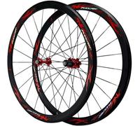 Juego De Ruedas De Bicicleta 700C, Ruedas De Ciclismo De Fibra De Carbono De Eje Plano De 40 Mm, 4 Rodamientos, Freno AVC, Compatible con Volantes De Inercia De 7/8/9/10/11/12 Velocidades.(Red Drum)