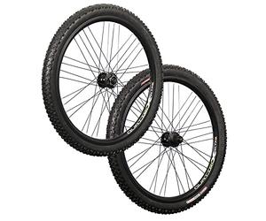 Juego de ruedas de bicicleta de 26 pulgadas MTB Shimano Disc con neumáticos, color negro