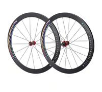Juego De Ruedas De Bicicleta De Carretera De Aluminio 700C Llantas De Doble Pared 30/40/50mm Ruedas Traseras Y Delanteras con Freno De C/V 100/130mm QR, HG Casete 7-12 Velocidad(Red Hub,50mm)
