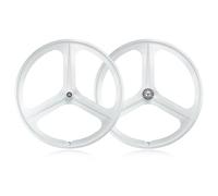 Juego de Ruedas de Bicicleta de Engranaje Fijo 700C con Engranajes fijos 17T, Eje sólido 100/120mm Freno en V 3 radios magnesio Llantas Delanteras traseras de Bicicleta una Sola Velocidad