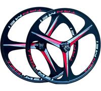 Juego de ruedas de bicicleta de montaña de magnesio 20/24/26/27.5/29 pulgadas, set de 3 radios, llantas y ruedas delanteras y traseras 100X135 mm para freno de disco de 6-9 velocidades,Rojo,20inch