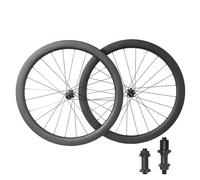 Juego De Ruedas De Carbono Bicicleta De Carretera De 38/45/50/60 Mm 700C Freno De Disco Eje Pasante Boost Delantera Y Trasera Bujes De 24 Radios(Grey hub,45mm)
