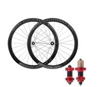 Juego De Ruedas Delanteras Y Traseras para Bicicleta Grava 700C Buje Freno Disco con Bloqueo Central Llantas Aleación Aluminio Doble Pared 45 Mm Cassette Qr 100/135(Rojo,700C Gray)