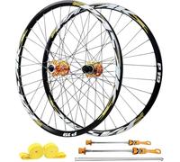 Juego De Ruedas MTB 26"/27.5"/29", Freno Disco, Llantas Aluminio 32 Radios Y Bujes HG, Rueda Delantera 100x9 Mm/Trasera 135x10 Compatible con 7-12 Velocidades(Gold,29inch)