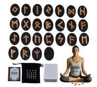 Juego de runas de brujas, runas vikingas, runas de meditación con manual y bolsa de almacenamiento, 25 unidades, runas de madera, runas de altar para principiantes, adivinación, meditación, espiritual